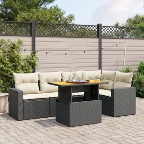   6 részes fekete polyrattan kerti ülőgarnitúra párnákkal