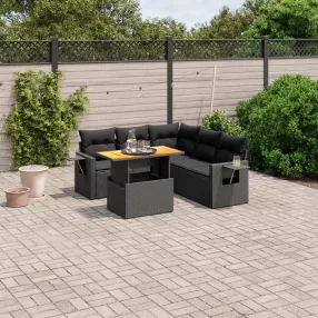   6 részes fekete polyrattan kerti ülőgarnitúra párnákkal