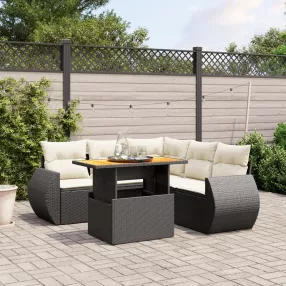   6 részes fekete polyrattan kerti ülőgarnitúra párnákkal