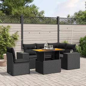   6 részes fekete polyrattan kerti ülőgarnitúra párnákkal