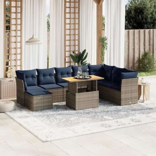 9 részes szürke polyrattan kerti ülőgarnitúra párnával