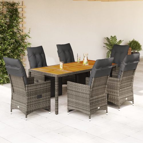 7 részes szürke polyrattan kerti bisztrógarnitúra párnákkal