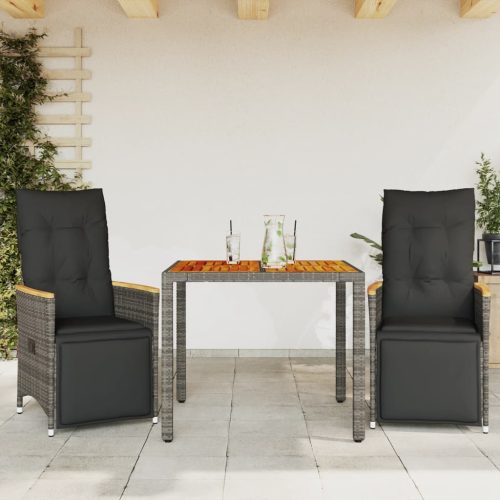 3 részes szürke polyrattan kerti bisztrógarnitúra párnákkal