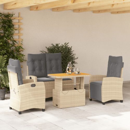 4 részes bézs polyrattan kerti étkezőgarnitúra párnákkal