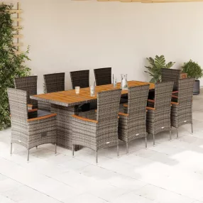   11 részes szürke polyrattan kerti ülőgarnitúra párnákkal