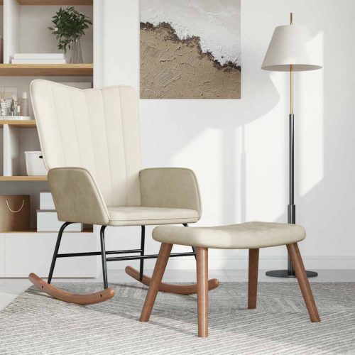 krémfehér bársony hintaszék lábtartóval