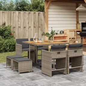   9 részes szürke polyrattan kerti étkezőgarnitúra párnával