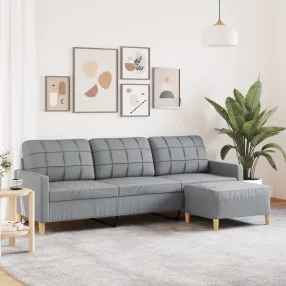   3 személyes világosszürke szövet kanapé lábtartóval 210 cm