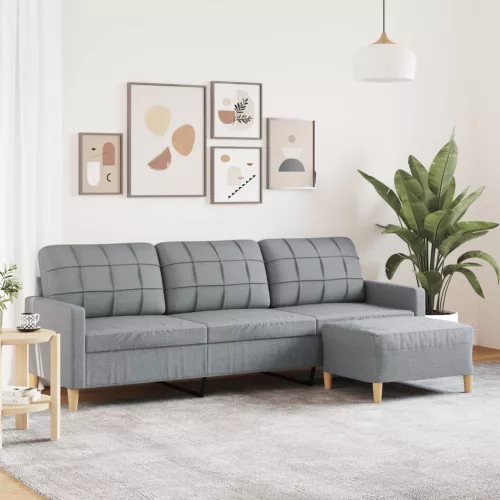 3 személyes világosszürke szövet kanapé lábtartóval 210 cm
