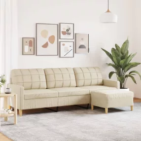   3 személyes krémszínű szövet kanapé lábtartóval 210 cm