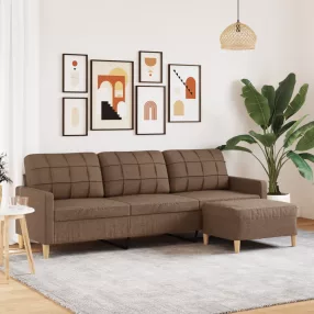 3 személyes barna szövet kanapé lábtartóval 210 cm