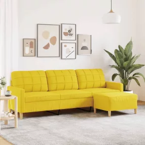   3 személyes világossárga szövet kanapé lábtartóval 210 cm