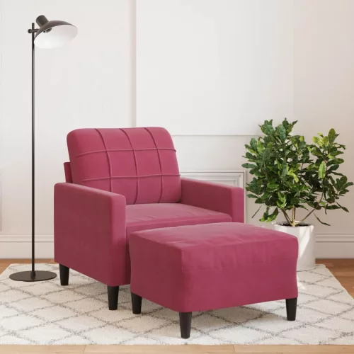 Bordó bársony kanapéfotel lábtartóval 60 cm