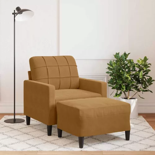 Barna bársony kanapéfotel lábtartóval 60 cm
