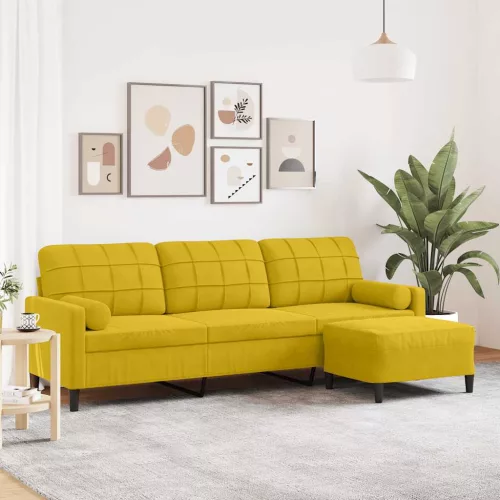 3 személyes sárga bársonykanapé lábtartóval 210 cm