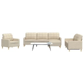   4 részes krémszínű szövet ülőgarnitúra lábzsámollyal