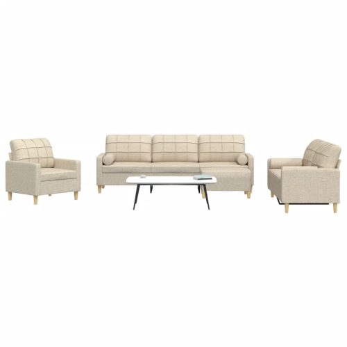 4 részes krémszínű szövet ülőgarnitúra lábtartóval/párnával