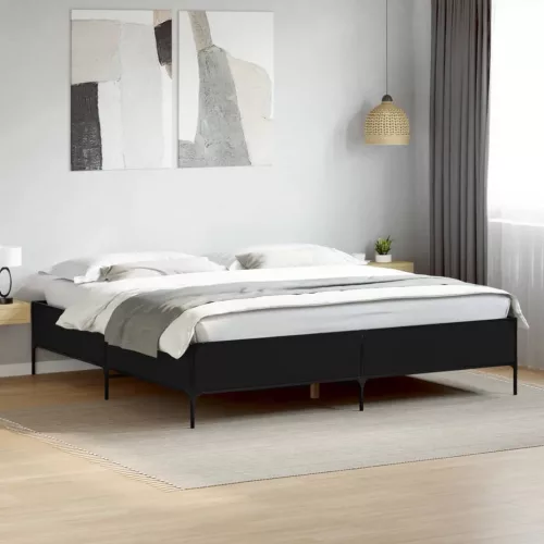 fekete szerelt fa és fém ágykeret 200 x 200 cm