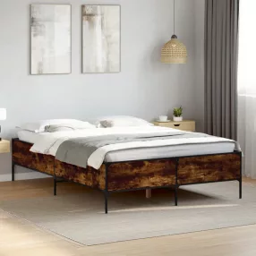   füstös tölgy színű szerelt fa és fém ágykeret 160 x 200 cm