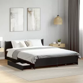 vidaXL fekete szerelt fa ágykeret fiókokkal 135 x 190 cm
