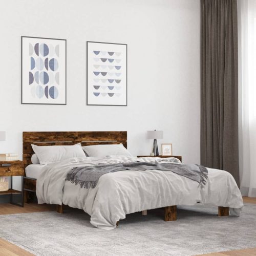 füstös tölgy színű szerelt fa és fém ágykeret 140x190 cm