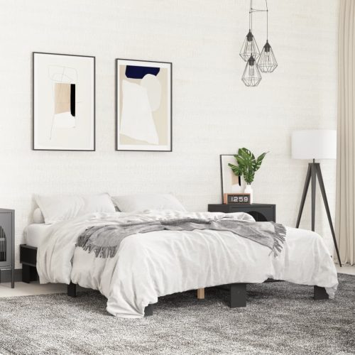 fekete szerelt fa és fém ágykeret 150 x 200 cm