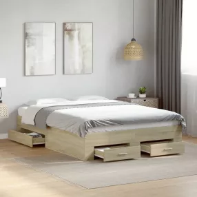   vidaXL sonoma tölgy színű szerelt fa ágykeret fiókokkal 140 x 190 cm