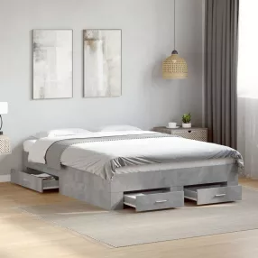   vidaXL betonszürke szerelt fa ágykeret fiókokkal 120 x 190 cm