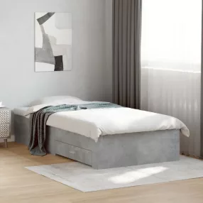   vidaXL betonszürke szerelt fa ágykeret fiókokkal 100 x 200 cm