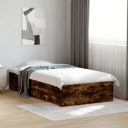 füstös tölgy színű szerelt fa ágykeret fiókokkal 75x190 cm