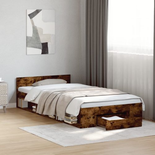 füstös tölgy színű szerelt fa ágykeret fiókkal 100 x 200 cm