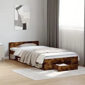   füstös tölgy színű szerelt fa ágykeret fiókkal 75x190 cm