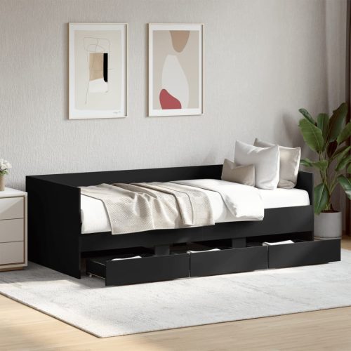 fekete kanapéágy fiókkal matrac nélkül 90x200 cm