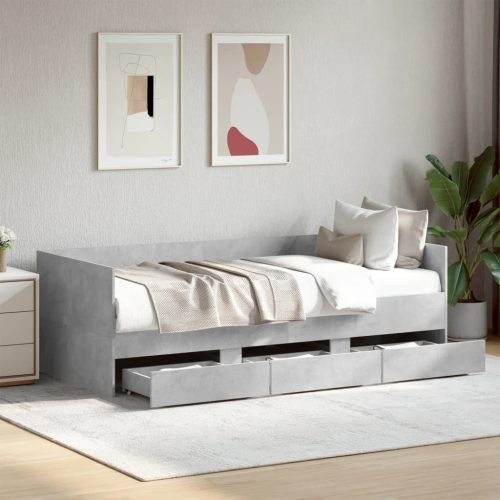 betonszürke kanapéágy fiókkal matrac nélkül 90x200 cm