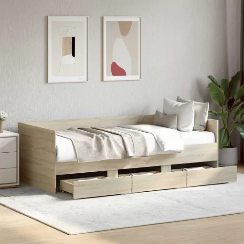 vidaXL sonoma tölgy színű fém ágykeret matrac nélkül 90x190 cm