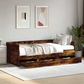   vidaXL füstös tölgy kanapéágy fiókkal matrac nélkül 90x190 cm