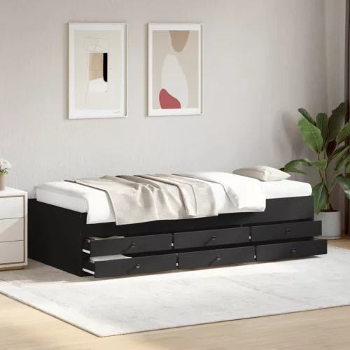 vidaXL fekete kanapéágy fiókkal matrac nélkül 90x200 cm