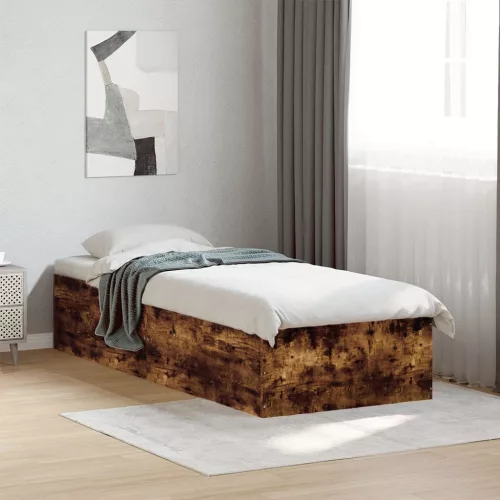 füstös tölgyszínű szerelt fa ágykeret 100 x 200 cm