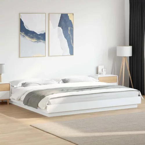 vidaXL fehér szerelt fa ágykeret LED-világítással 180 x 200 cm