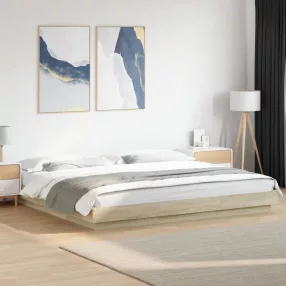   vidaXL sonoma tölgy színű szerelt fa ágykeret LED-del 180x200 cm