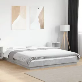   vidaXL betonszürke szerelt fa ágykeret LED-del 150 x 200 cm
