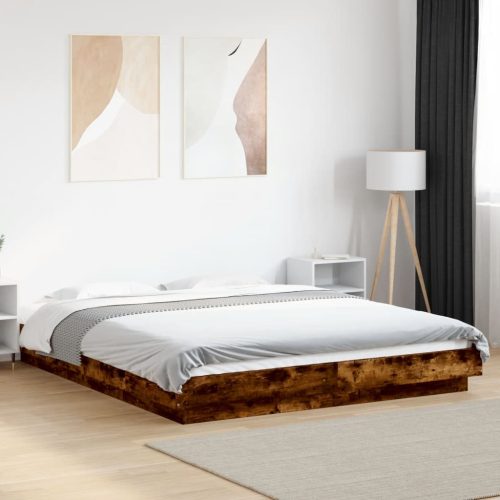 füstös tölgyszínű szerelt fa ágykeret LED-del 150x200 cm