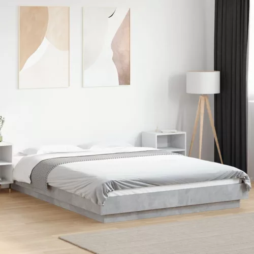 betonszürke szerelt fa ágykeret LED-del 120 x 200 cm