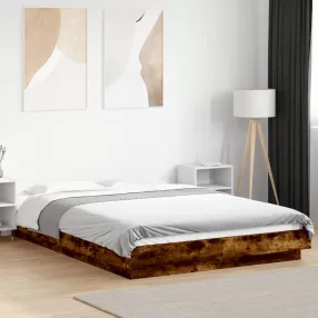   füstös tölgyszínű szerelt fa ágykeret LED-del 120 x 200 cm