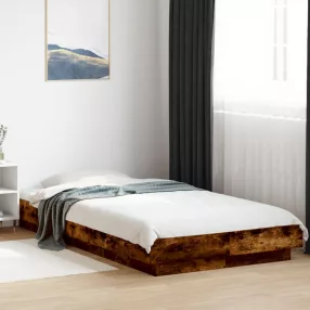   füstös tölgyszínű szerelt fa ágykeret LED-del 100 x 200 cm