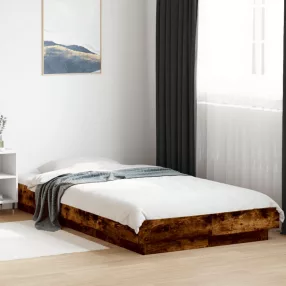   füstös tölgyszínű szerelt fa ágykeret LED-del 90 x 190 cm