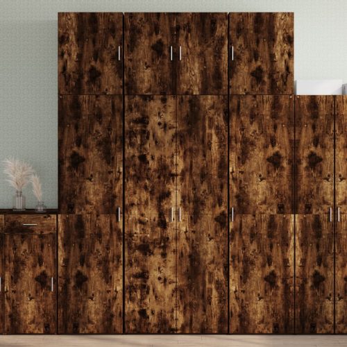 füstös tölgy színű szerelt fa magasszekrény 80 x 42,5 x 249 cm