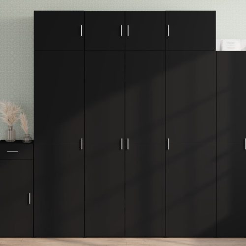 fekete szerelt fa magasszekrény 80 x 42,5 x 185 cm