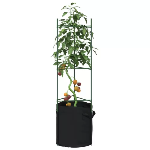 4 db acél és polipropilén paradicsomketrec növényzsákkal 116 cm