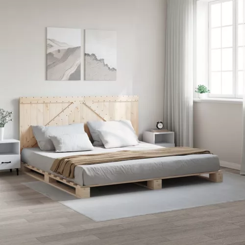 vidaXL tömör fenyőfa ágykeret fejtámlával 200 x 200 cm